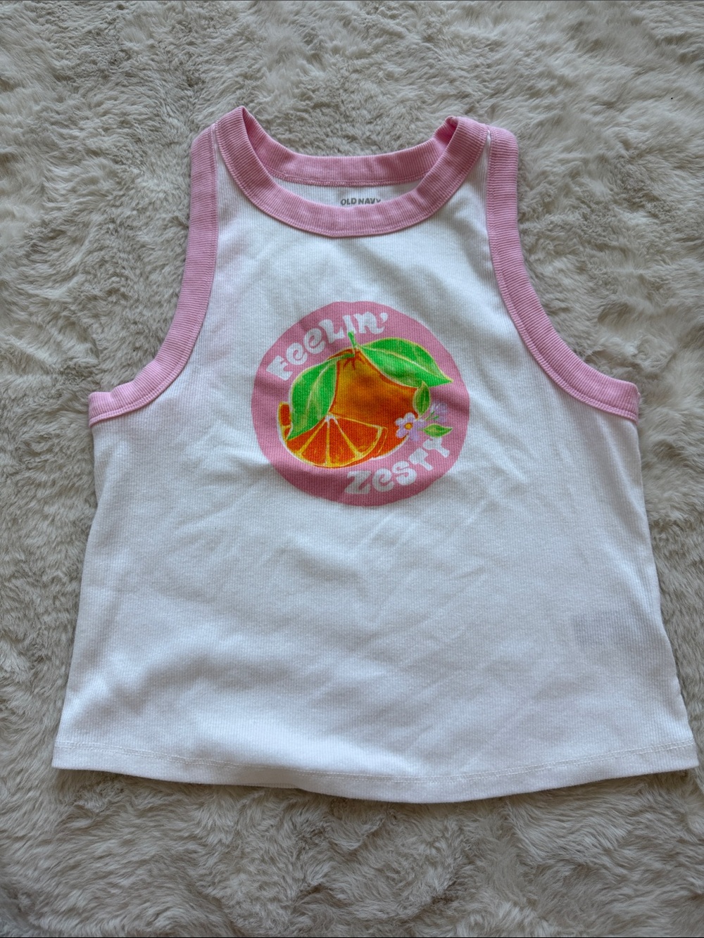 Old Navy White and Pink 'Feelin' Zesty' Tank Top